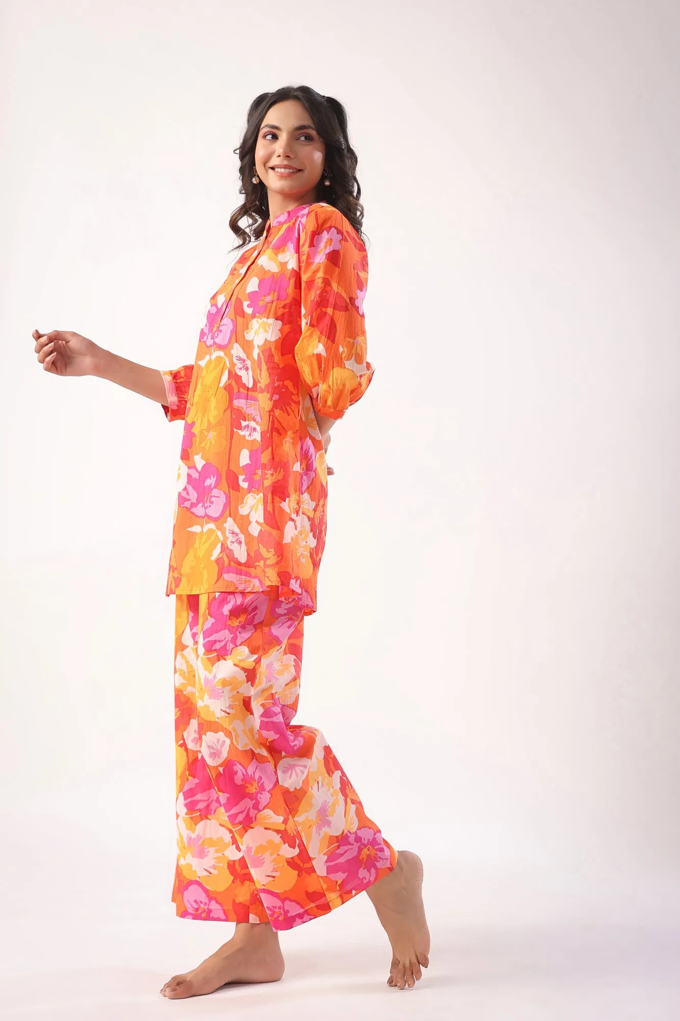 Flower Power Orange Cotton Co-ord Set