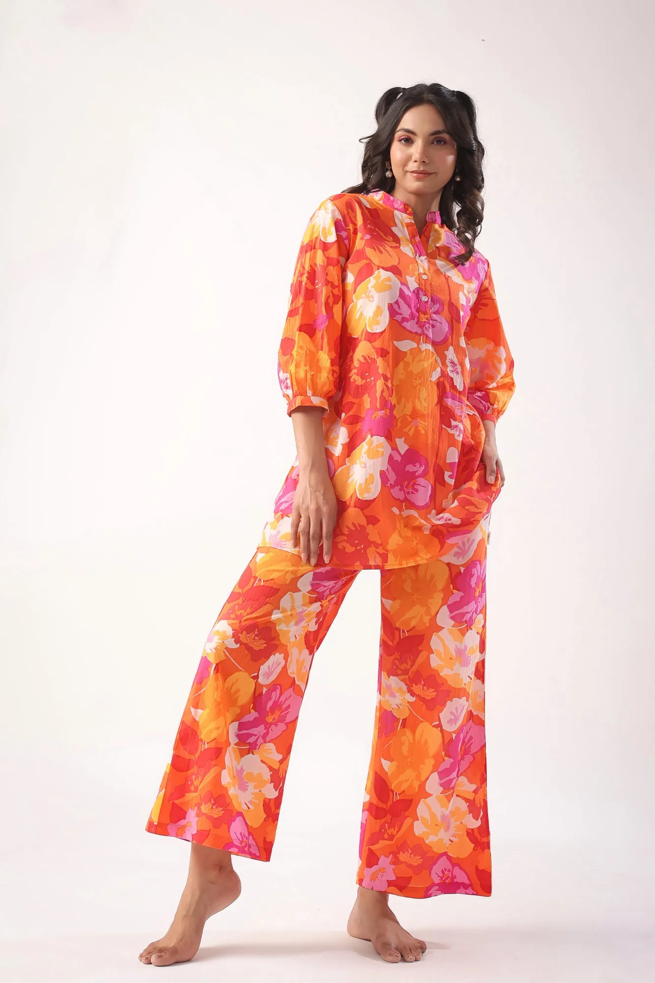 Flower Power Orange Cotton Co-ord Set