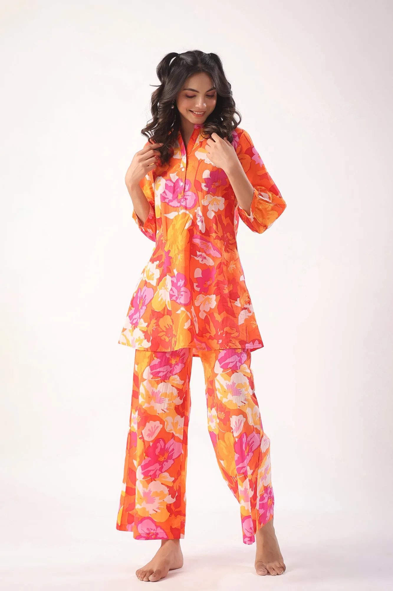 Flower Power Orange Cotton Co-ord Set