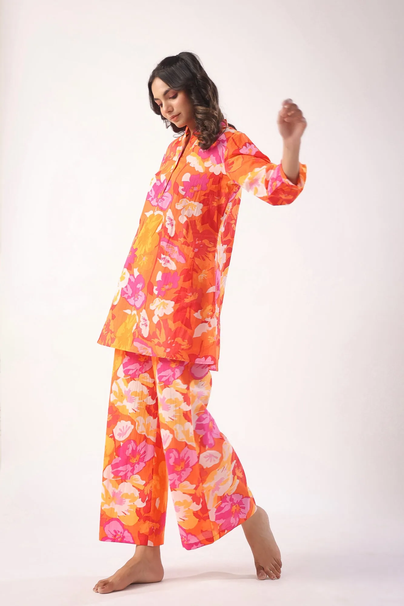 Flower Power Orange Cotton Co-ord Set