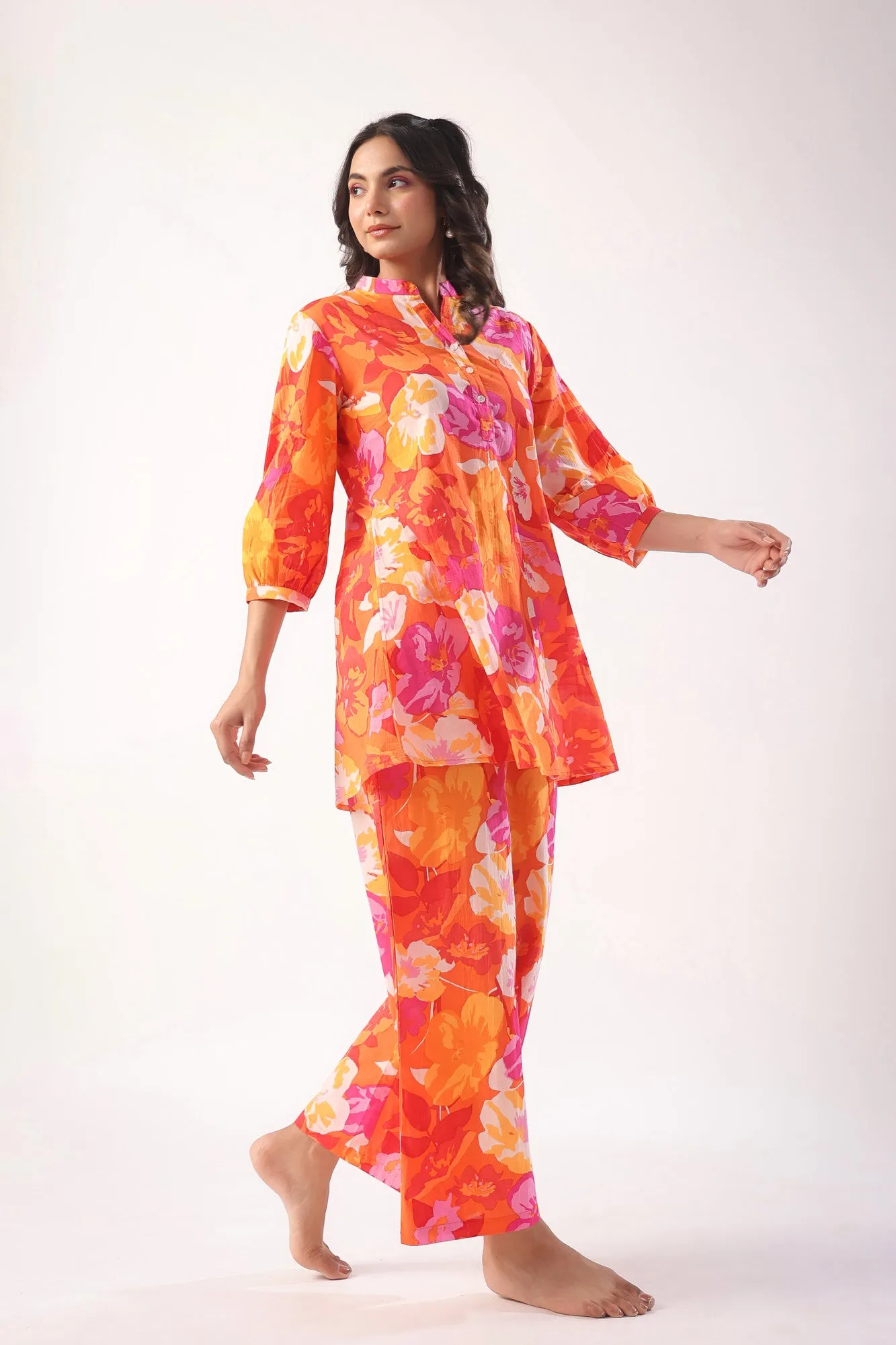 Flower Power Orange Cotton Co-ord Set