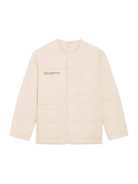 Flower-Warmth Quilted Collarless Jacket—sand