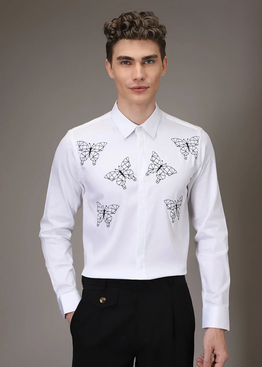 Flutter Embroidery White Shirt