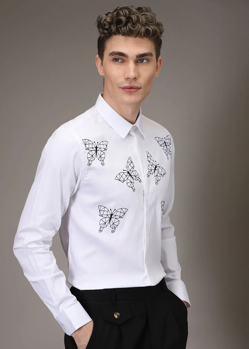 Flutter Embroidery White Shirt