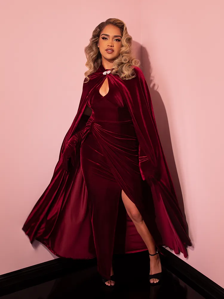 Golden Era Gown and Glove Set in Burgundy Velvet - Vixen by Micheline Pitt