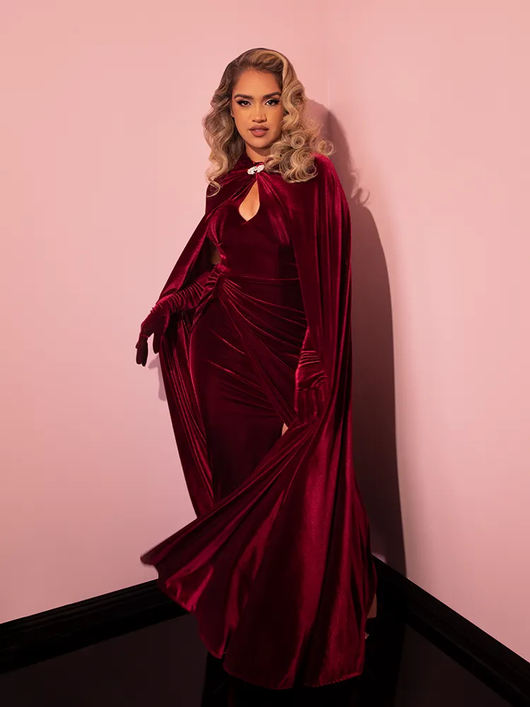 Golden Era Gown and Glove Set in Burgundy Velvet - Vixen by Micheline Pitt