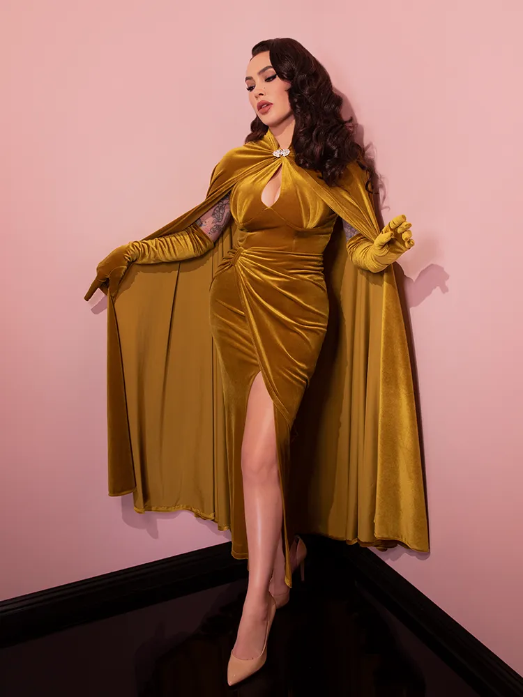 Golden Era Gown and Glove Set in Gold Velvet - Vixen by Micheline Pitt