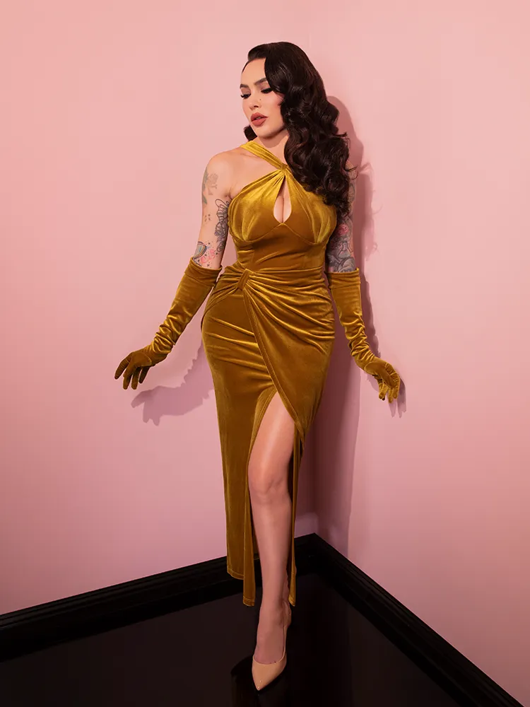 Golden Era Gown and Glove Set in Gold Velvet - Vixen by Micheline Pitt