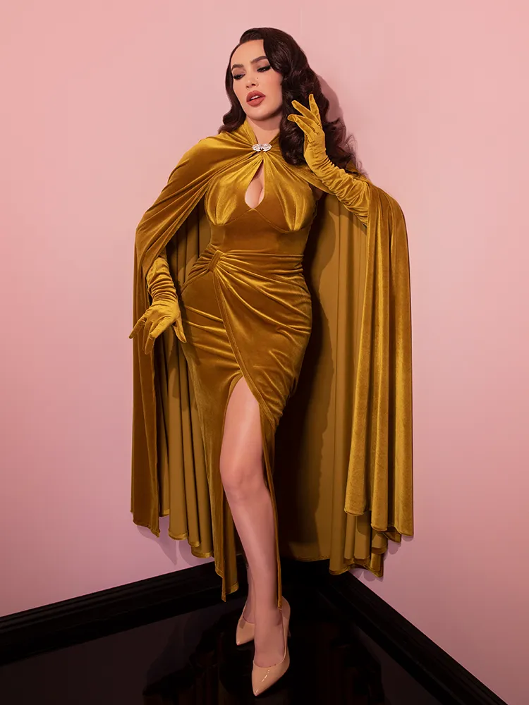 Golden Era Gown and Glove Set in Gold Velvet - Vixen by Micheline Pitt