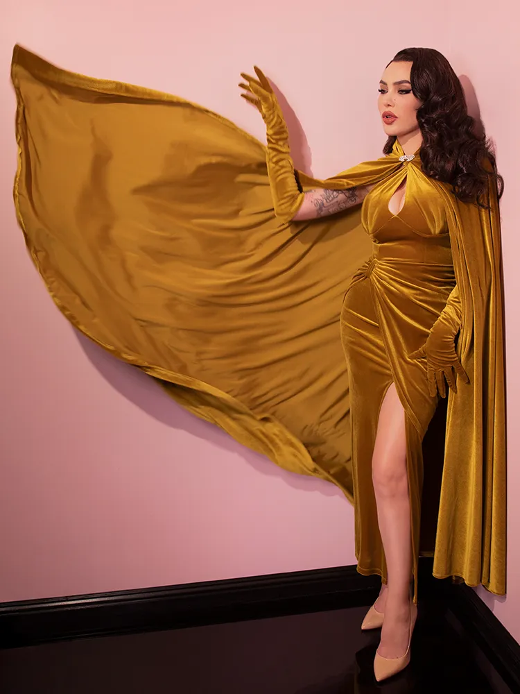 Golden Era Gown and Glove Set in Gold Velvet - Vixen by Micheline Pitt