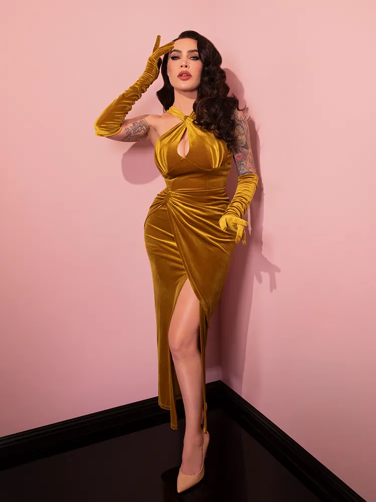 Golden Era Gown and Glove Set in Gold Velvet - Vixen by Micheline Pitt