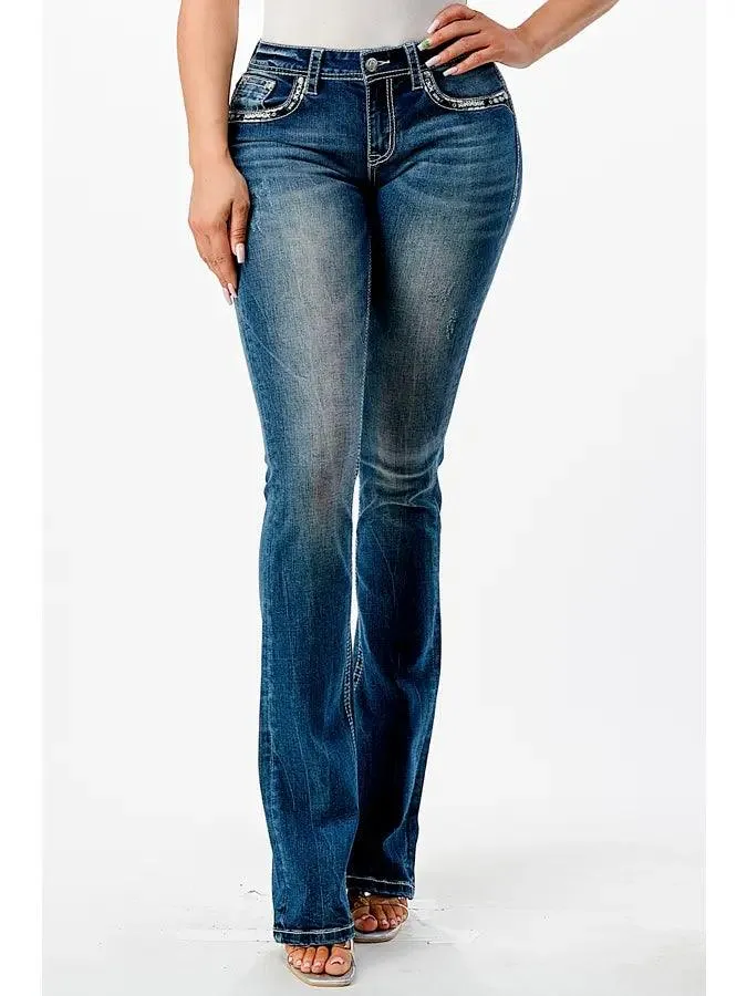 Grace in LA Western Heavy Stitch Easy Bootcut Jeans 32