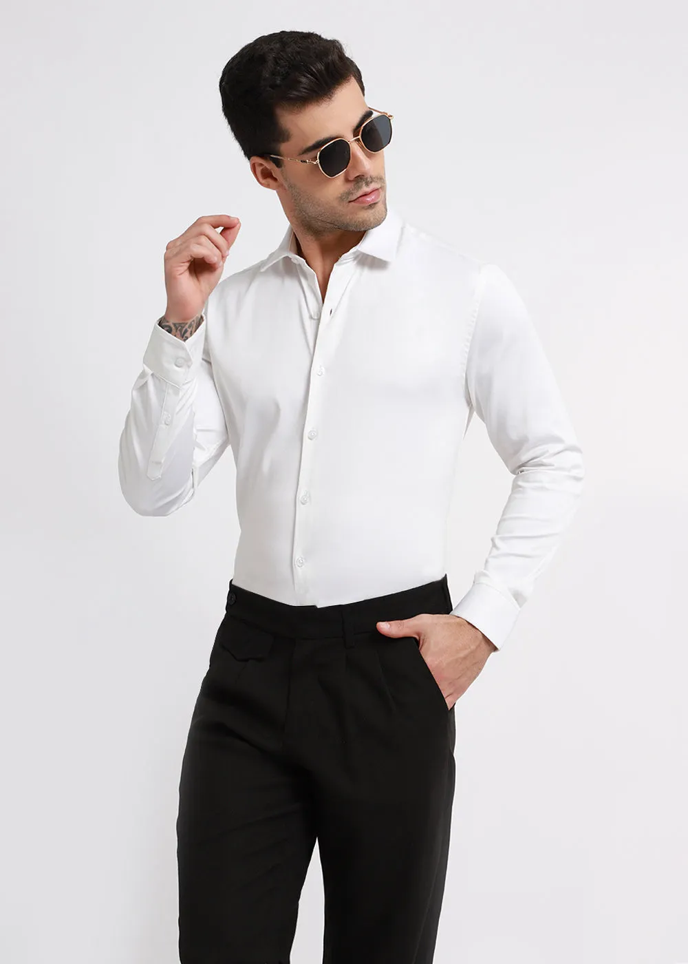 Greek White Satin Shirt