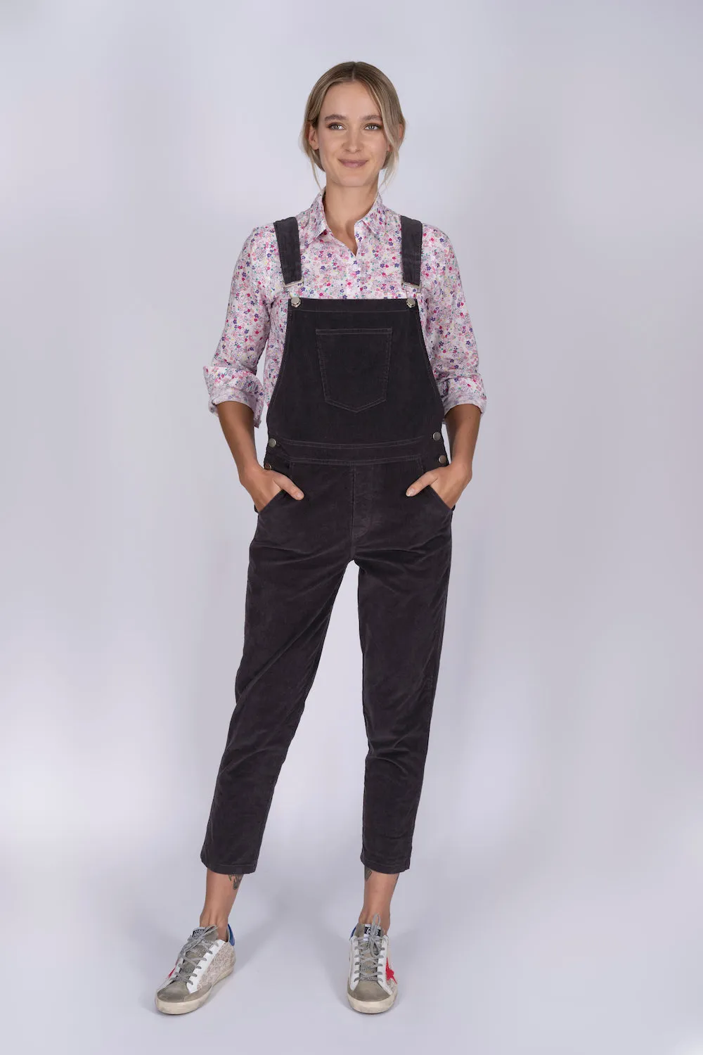 Grey stretch pincord MEGGI dungarees