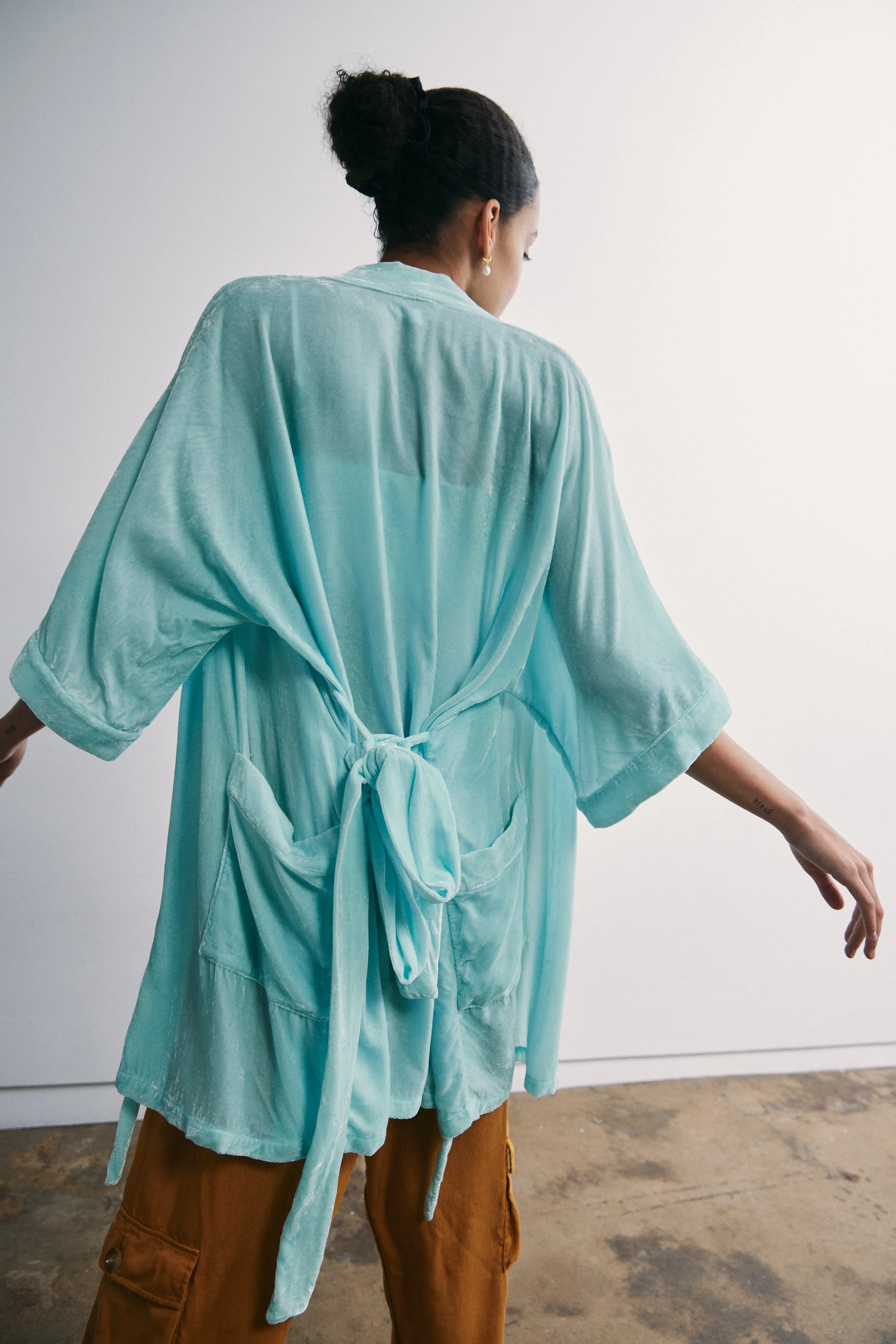 Half Moon Kimono in Aqua Velvet