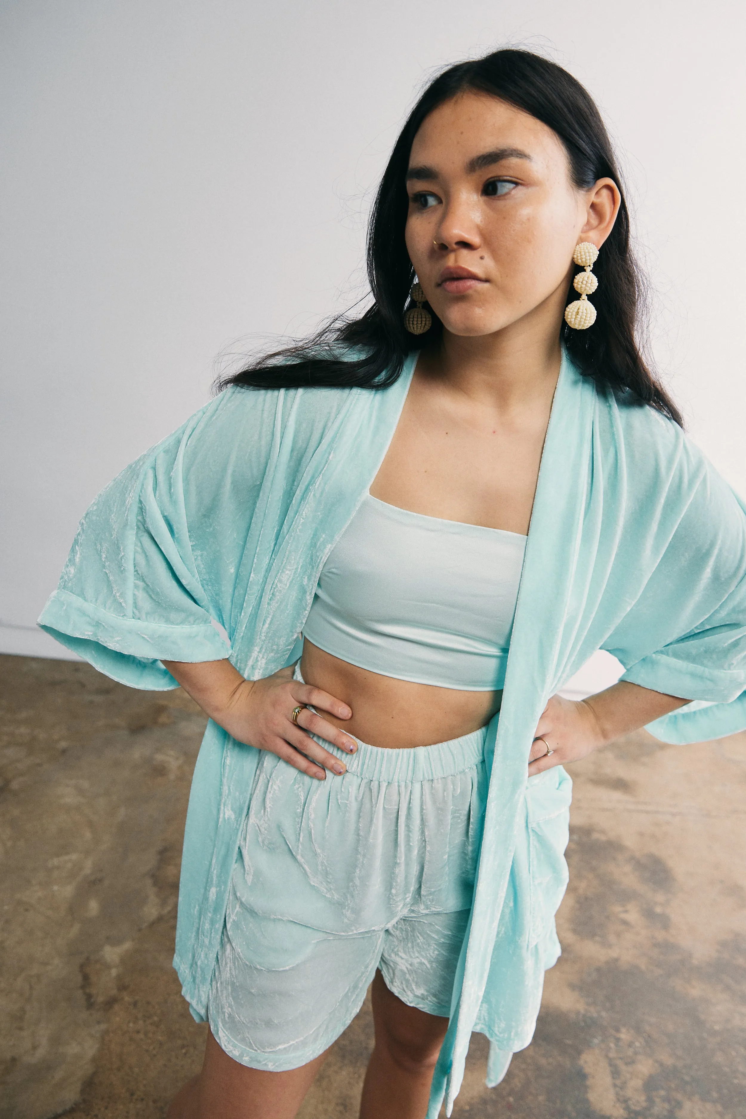 Half Moon Kimono in Aqua Velvet