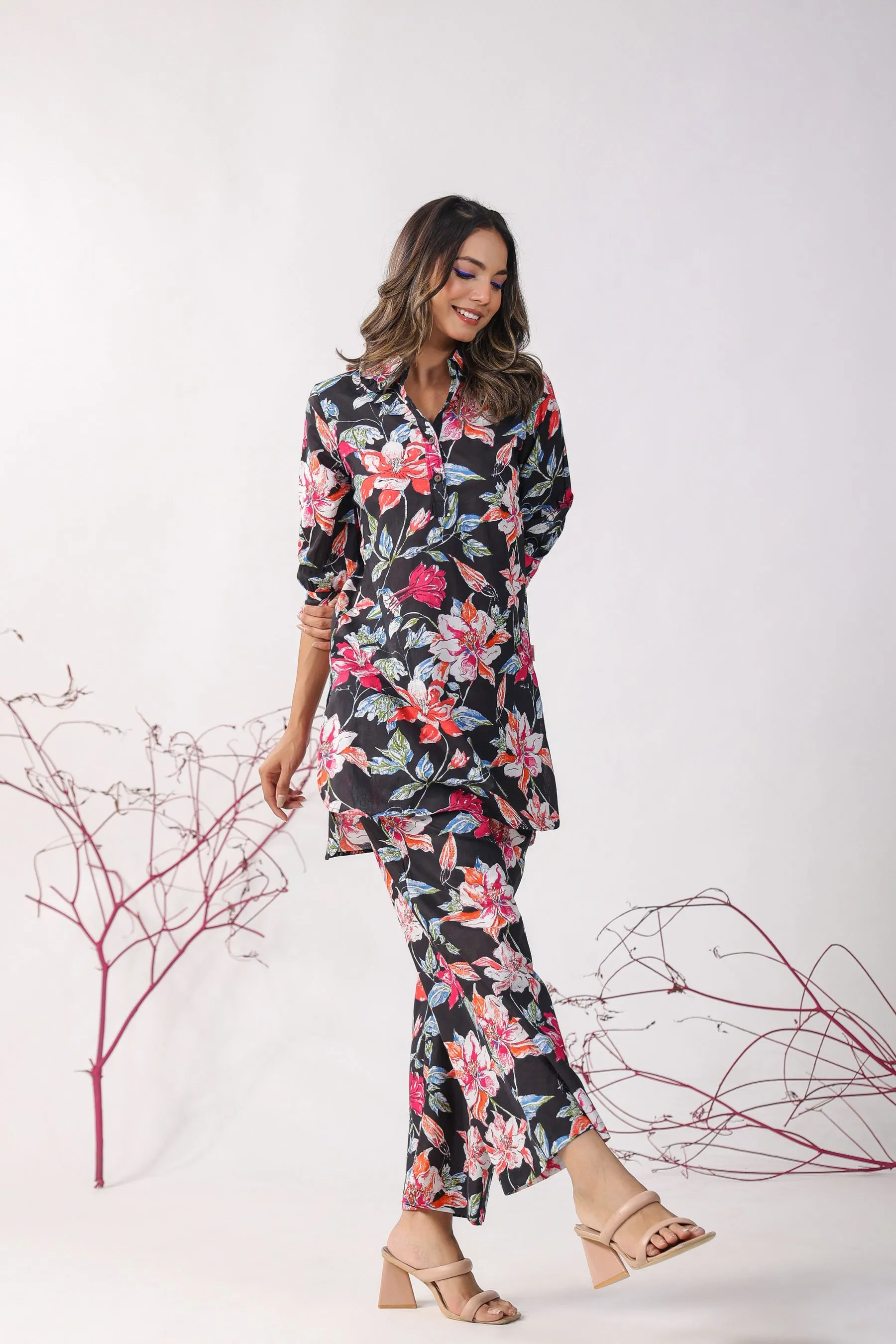 Hibiscus Black Lounge Coordinate Set