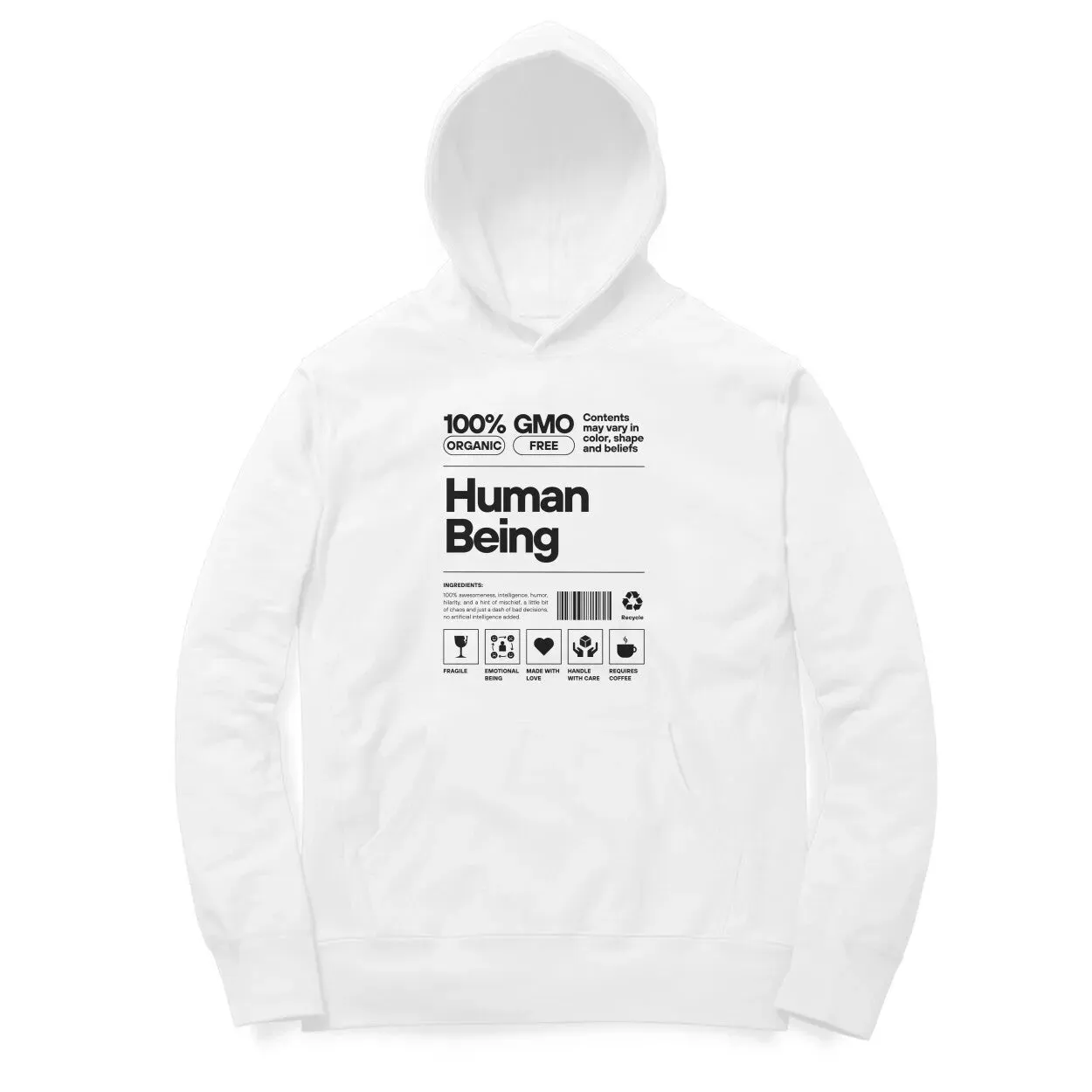 Human Being Typographic Print Cotton Hoodie For Men and Women