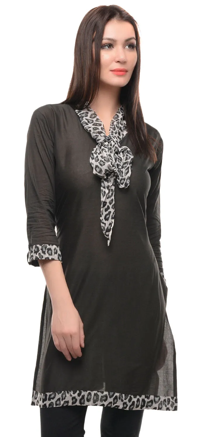 India Tunic Top Cotton Long Kurti Womens Indian Clothing (Black)