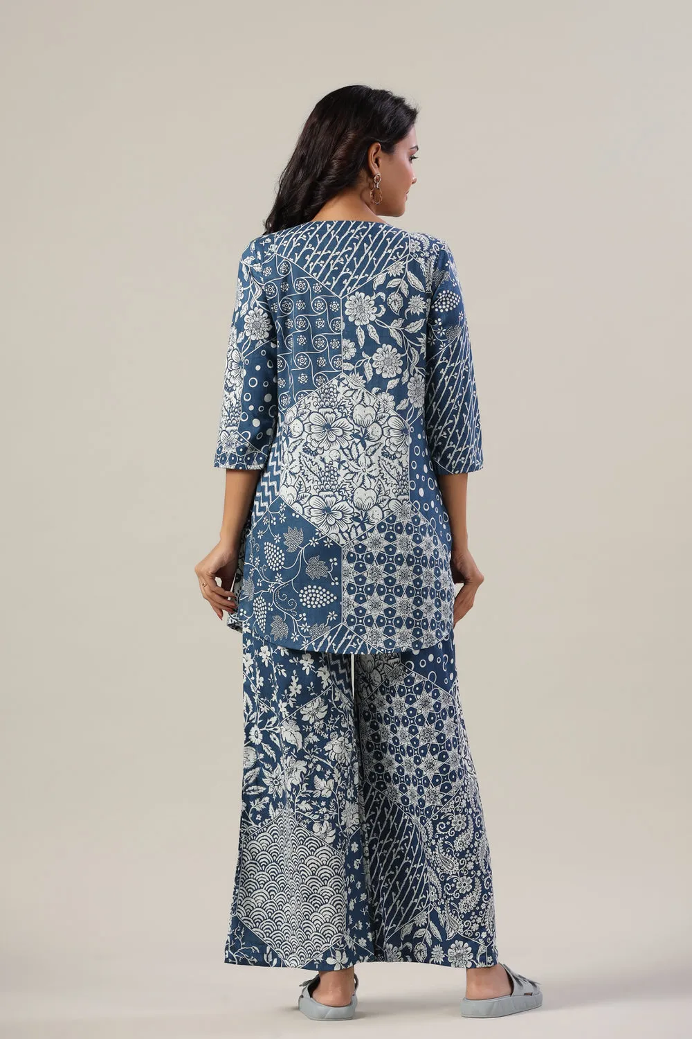 Indigo Patches on Palazzo Co-ord Set