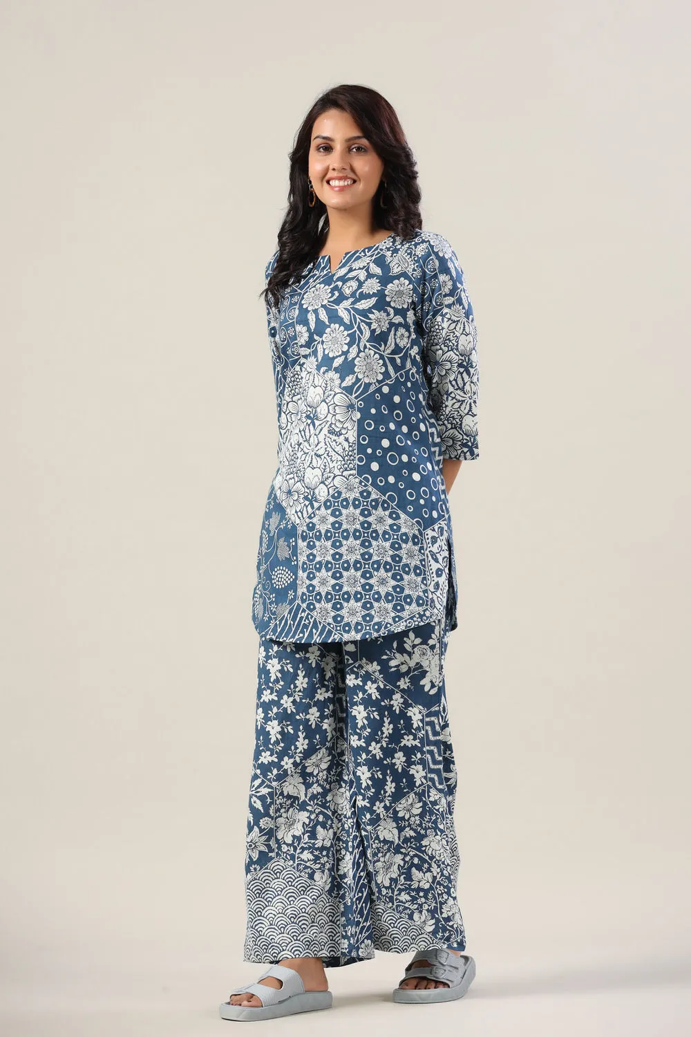 Indigo Patches on Palazzo Co-ord Set