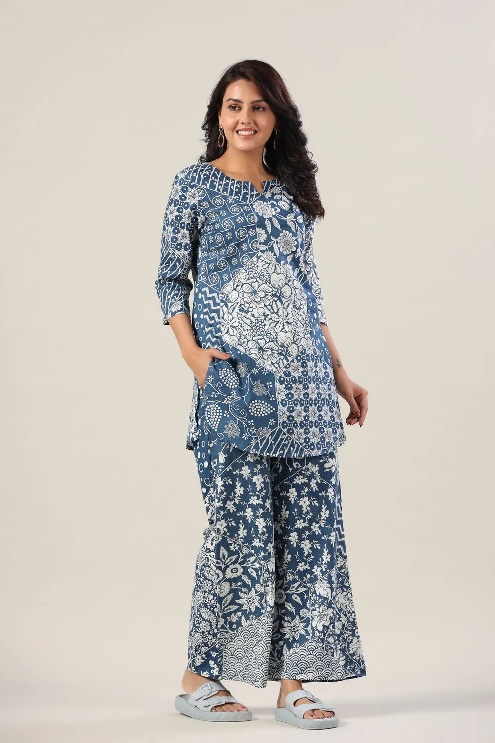 Indigo Patches on Palazzo Co-ord Set