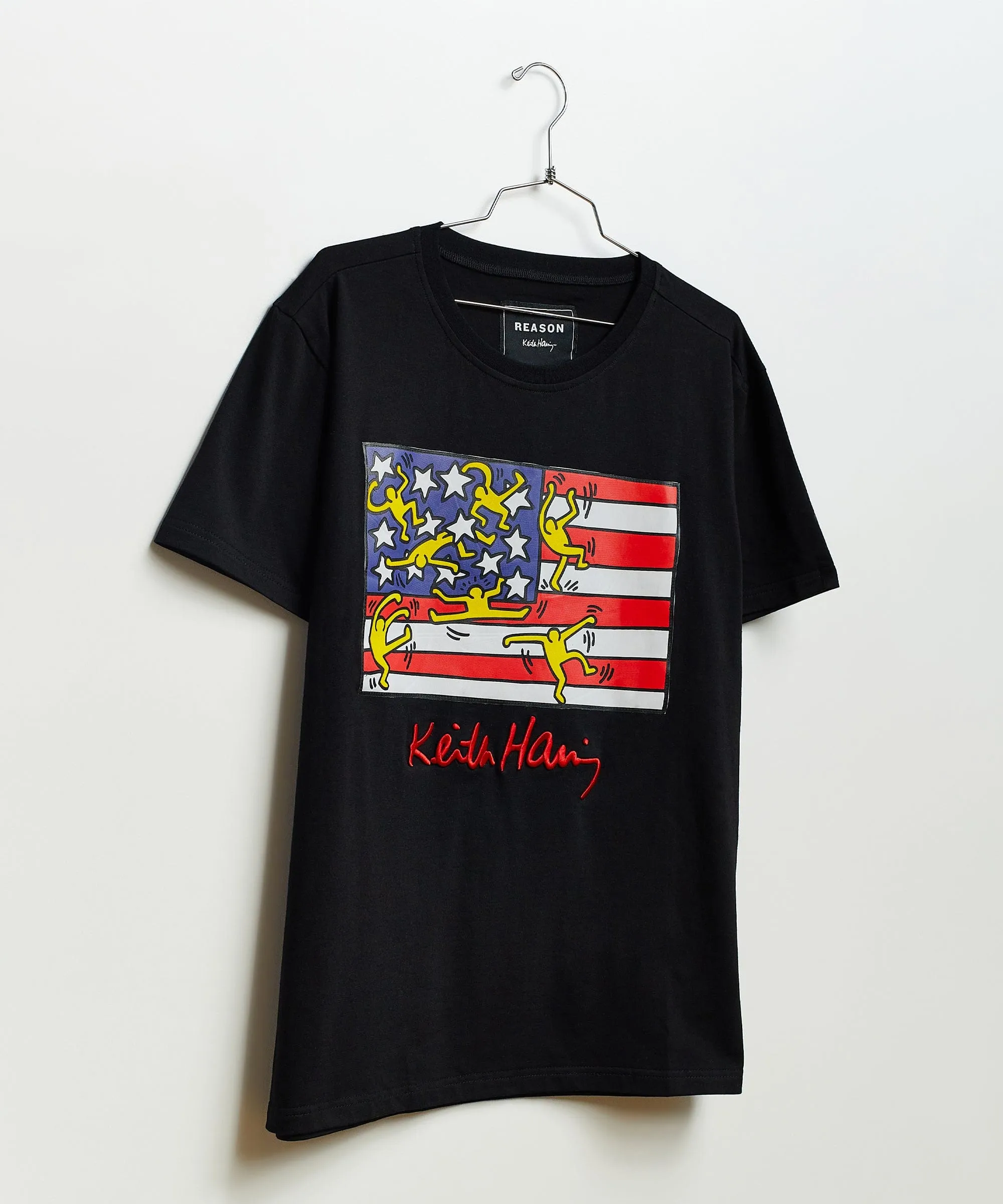 Keith Haring American Flag Embroidered Short Sleeve Tee - Black