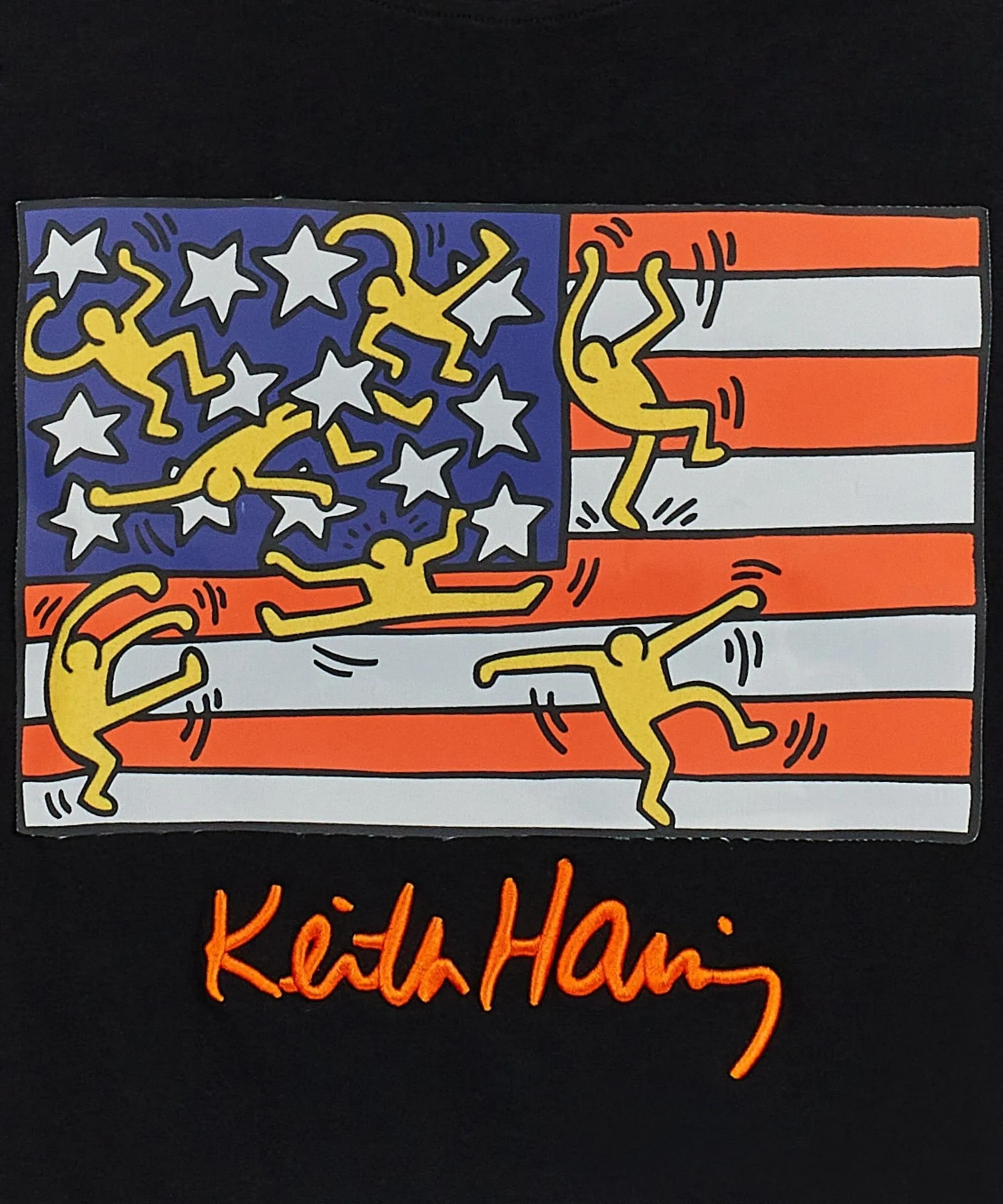 Keith Haring American Flag Embroidered Short Sleeve Tee - Black