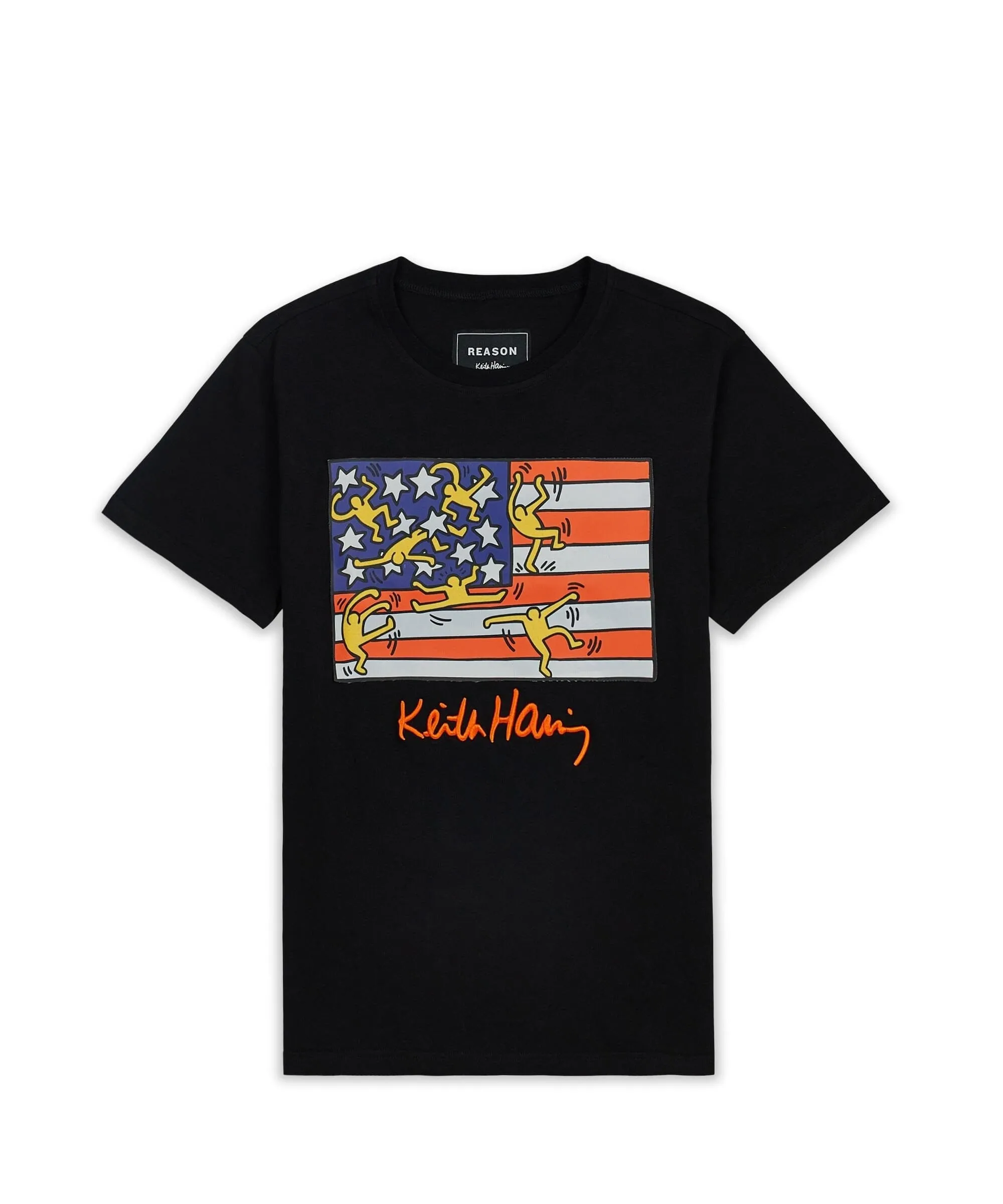 Keith Haring American Flag Embroidered Short Sleeve Tee - Black