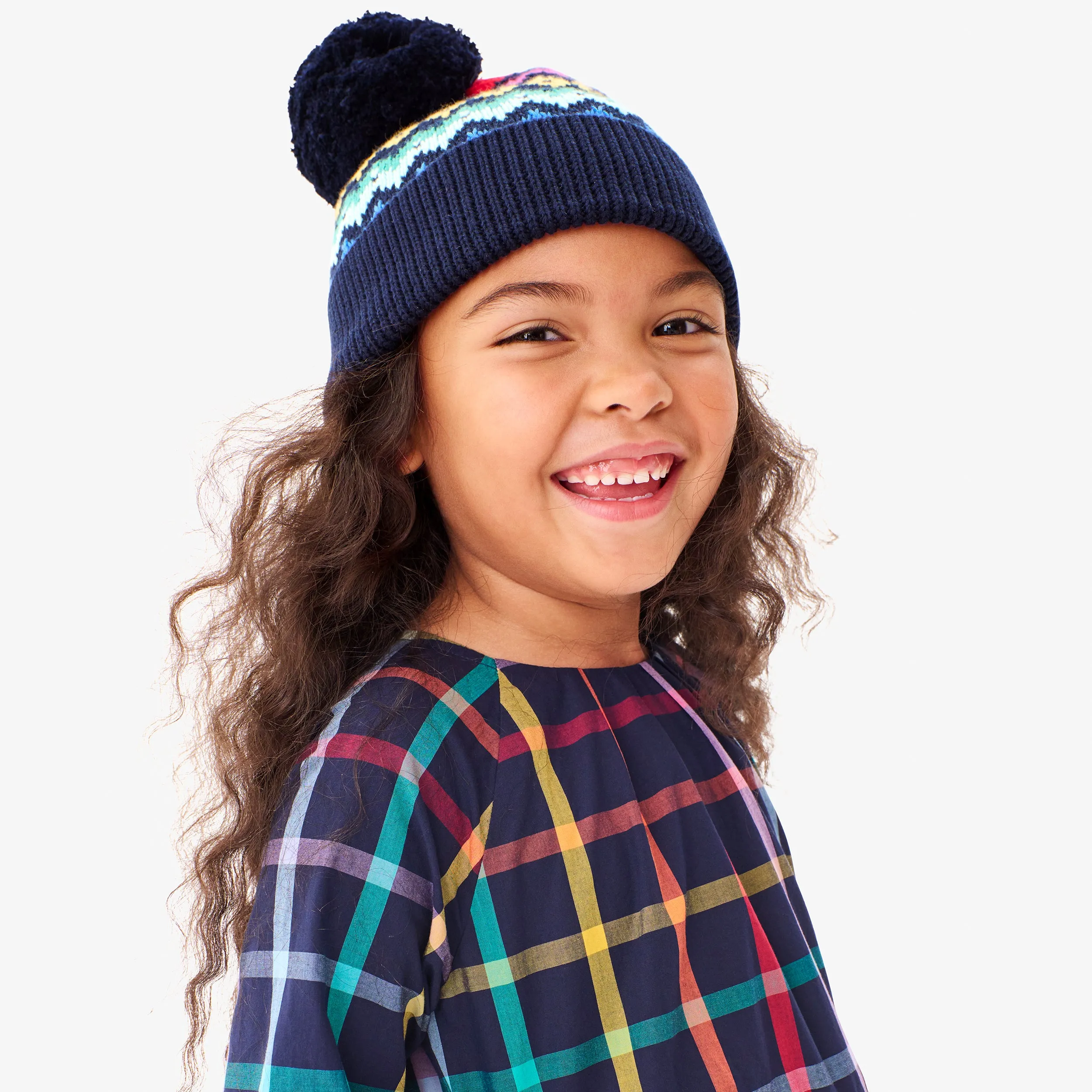 Kids rainbow fair isle beanie