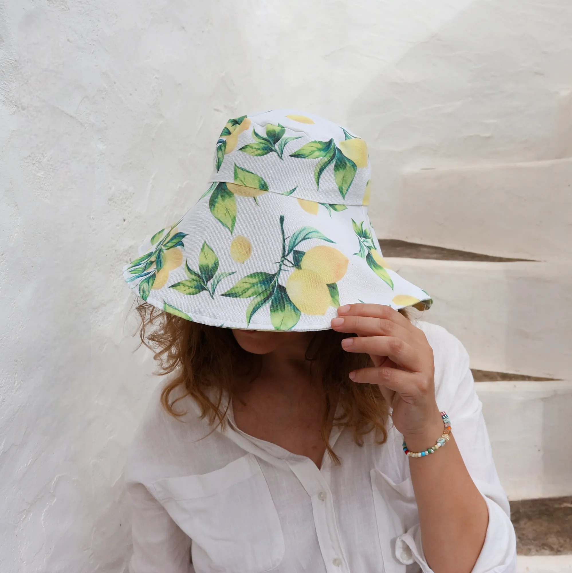 Lemon Print Wide Brim Hat