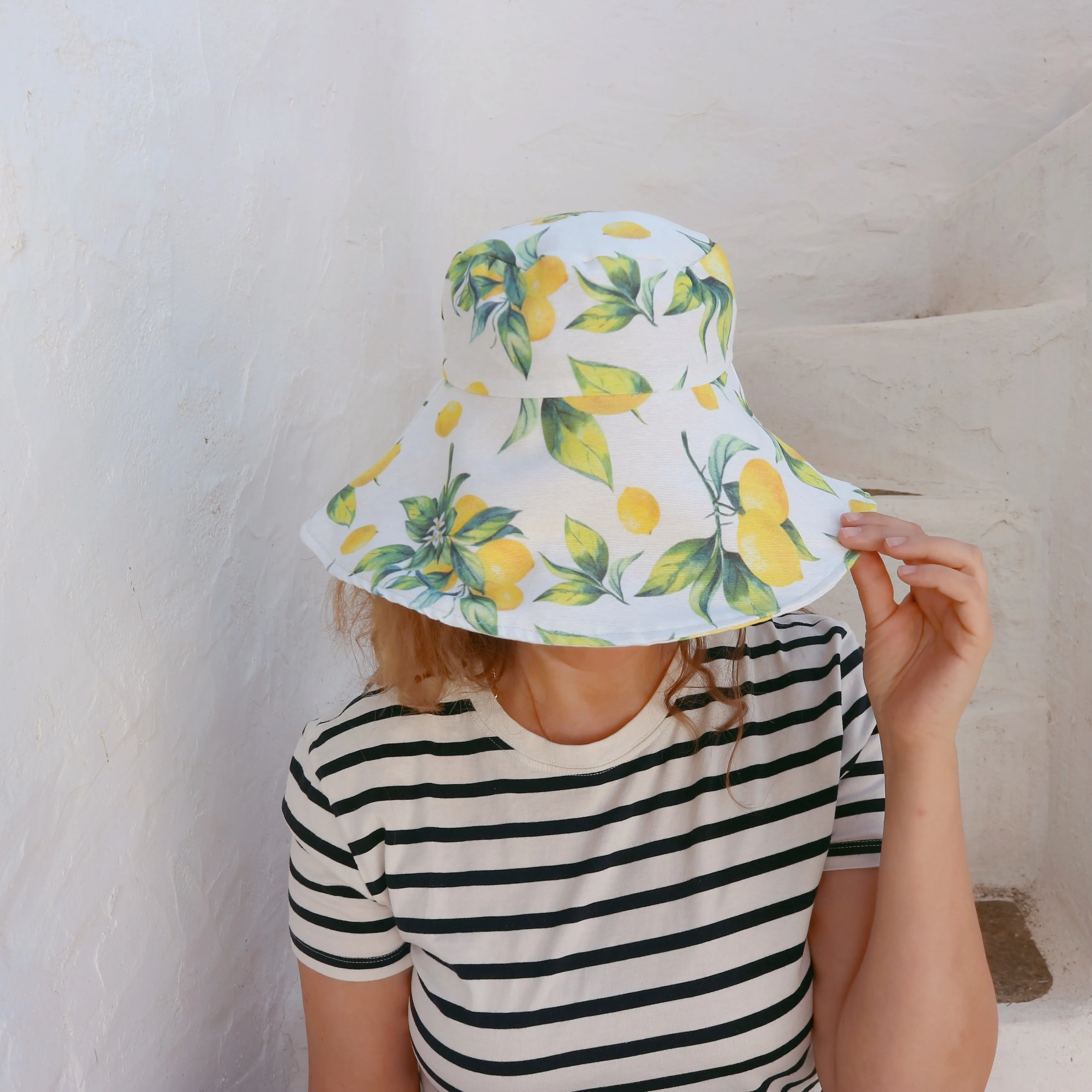 Lemon Print Wide Brim Hat