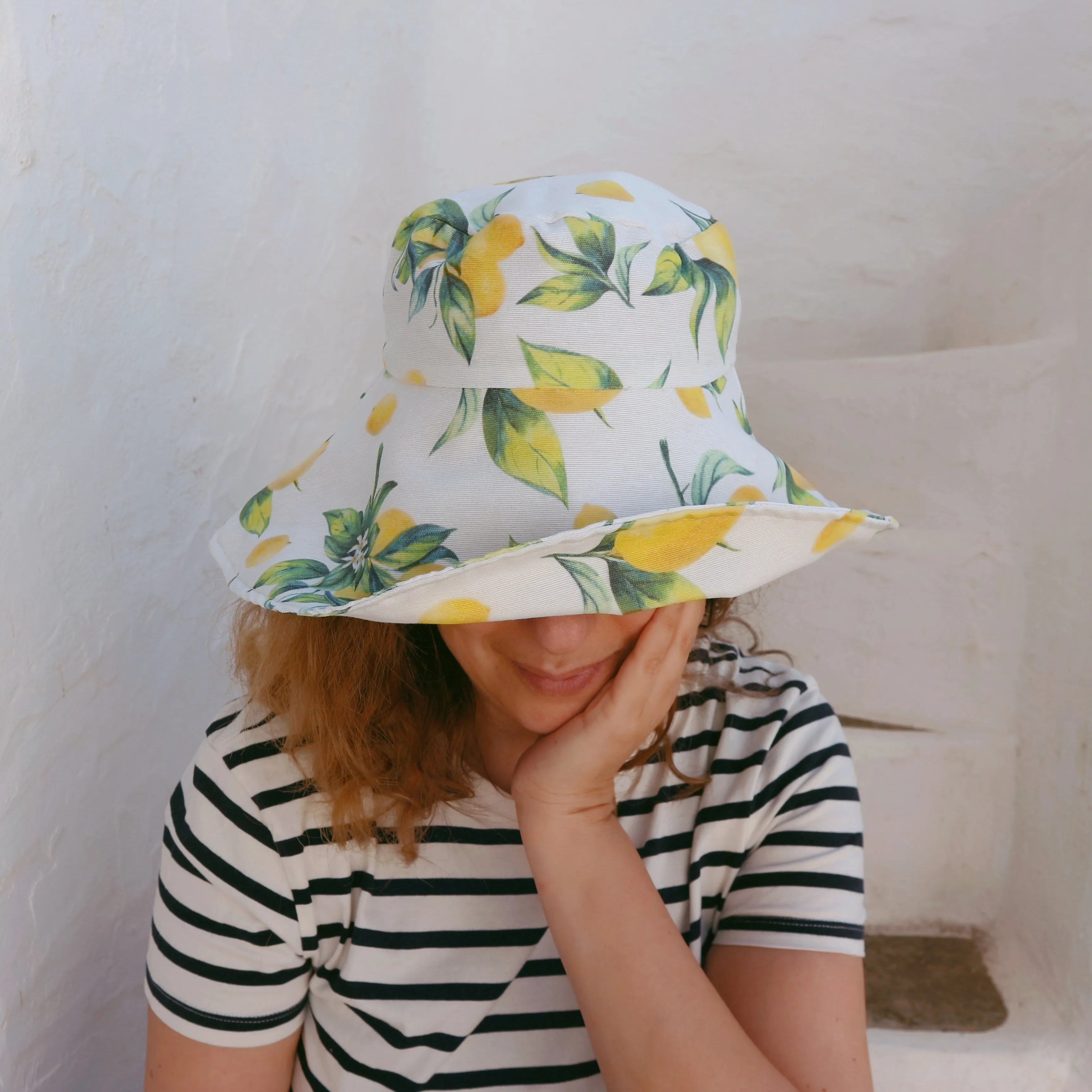 Lemon Print Wide Brim Hat