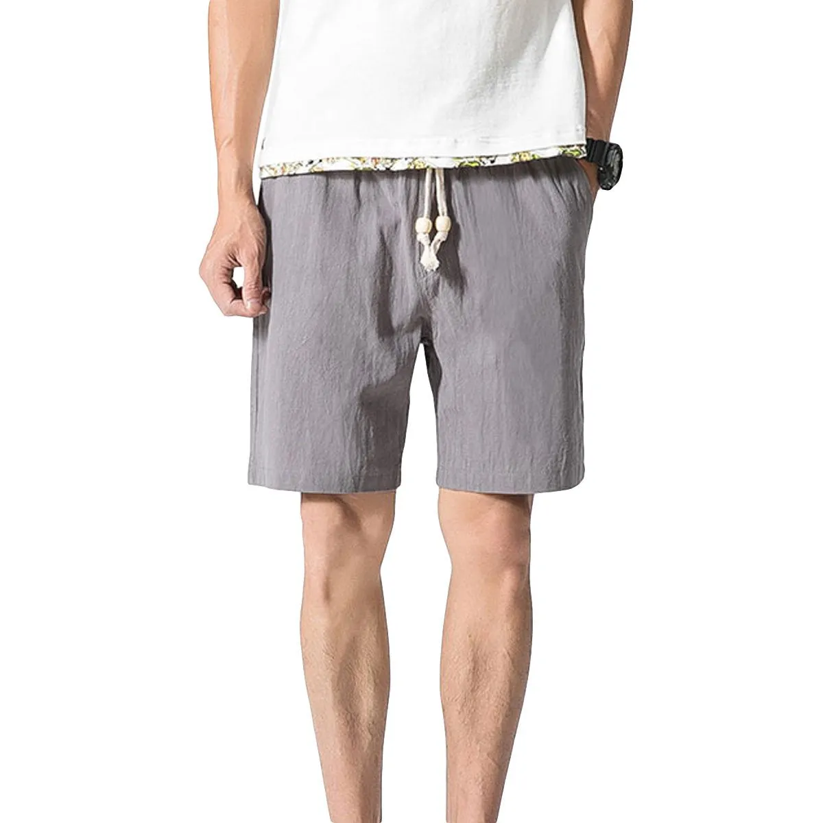 Loose Elastic Waist Shorts Grey