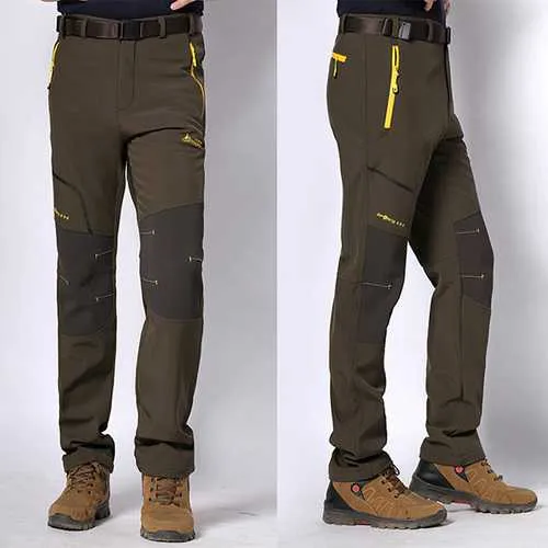 Mens Outdoor Elastic Trousers Casual Waterproof Warm Thick Soft Shell Lovers Assault  Pants