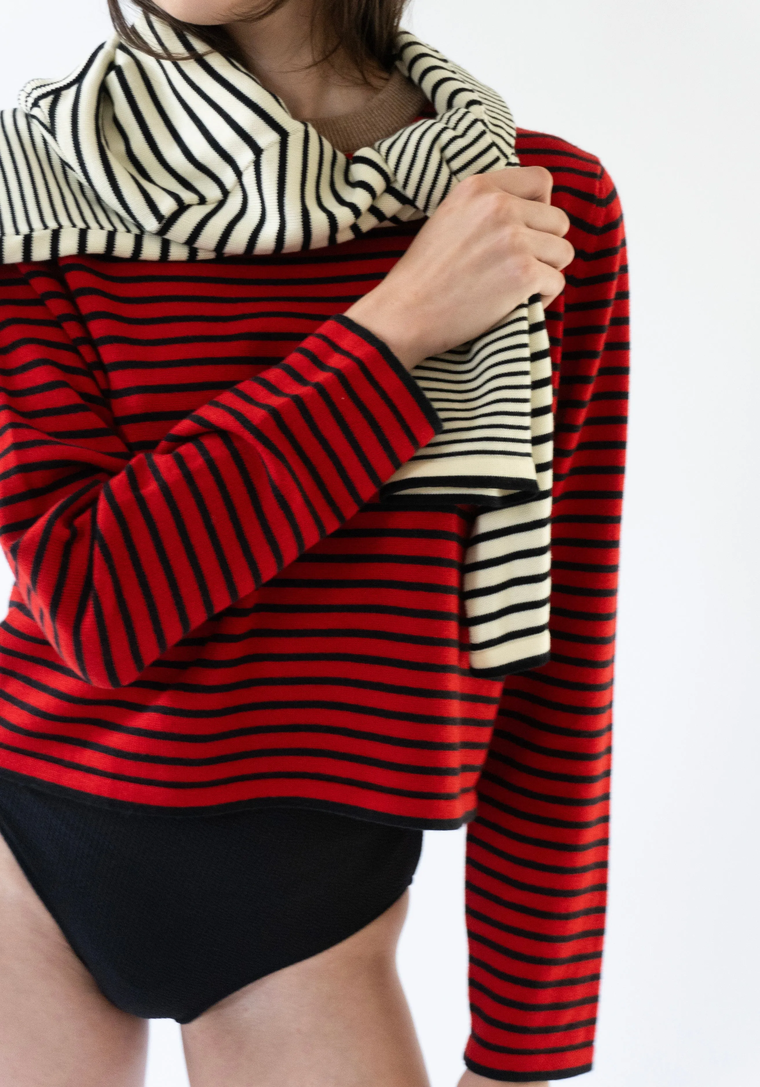 Merino Wool Striped Tee in Red