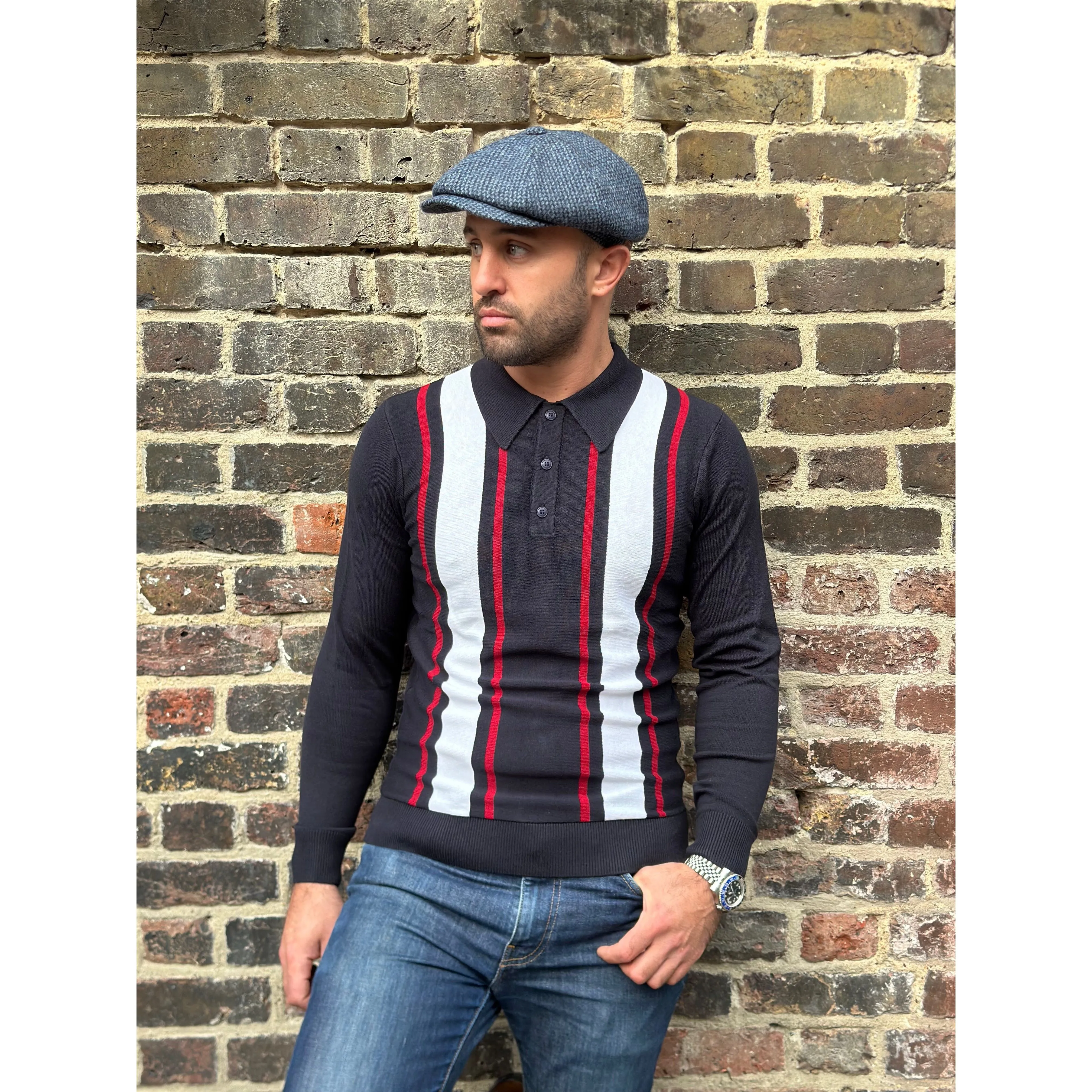 Mr. Bridger - Long Sleeve Mario Polo Knit in Navy Blue