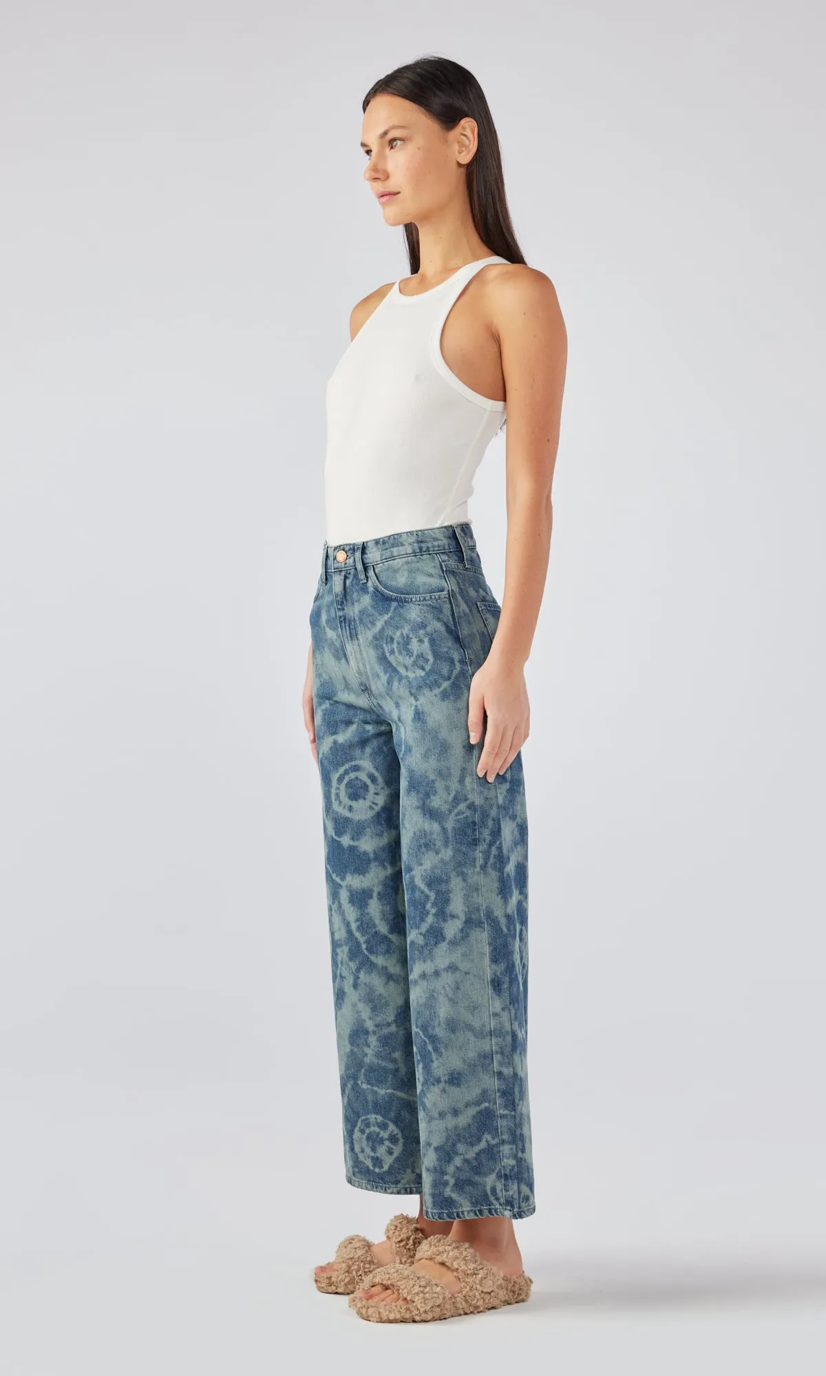 Ms. Bardot High Rise Cropped Wide Leg - Tie-Dye Laser Medium Indigo