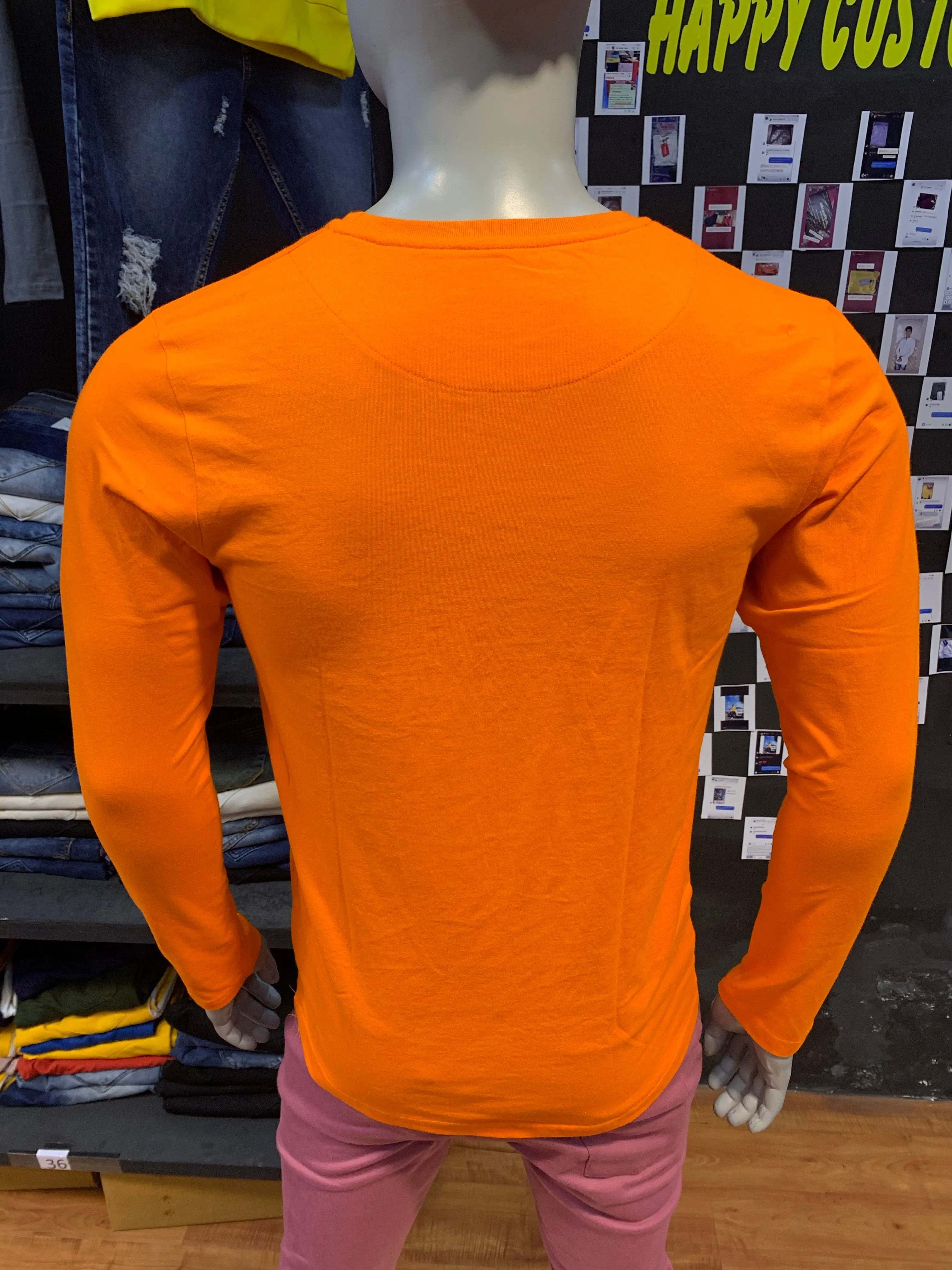 Orange Basic Cotton Full Sleeves Tshirt