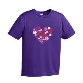 Pickleball Heart | Youth Short Sleeve Athletic Pickleball Shirt | 100% Polyester