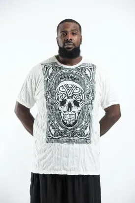 Plus Size Sure Design Men's Trippy Skull T-Shirt White