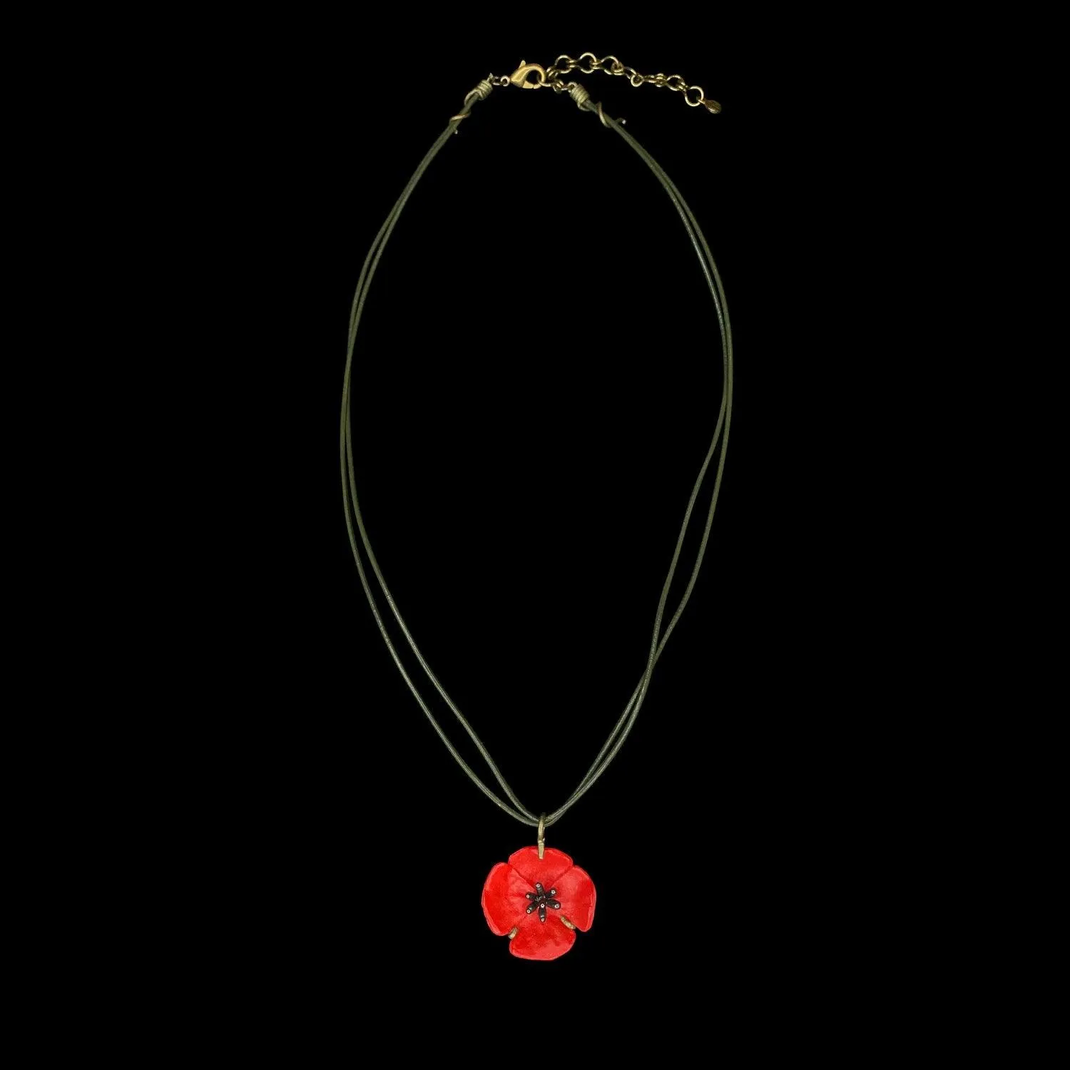 Red Poppy Pendant - Leather Cord