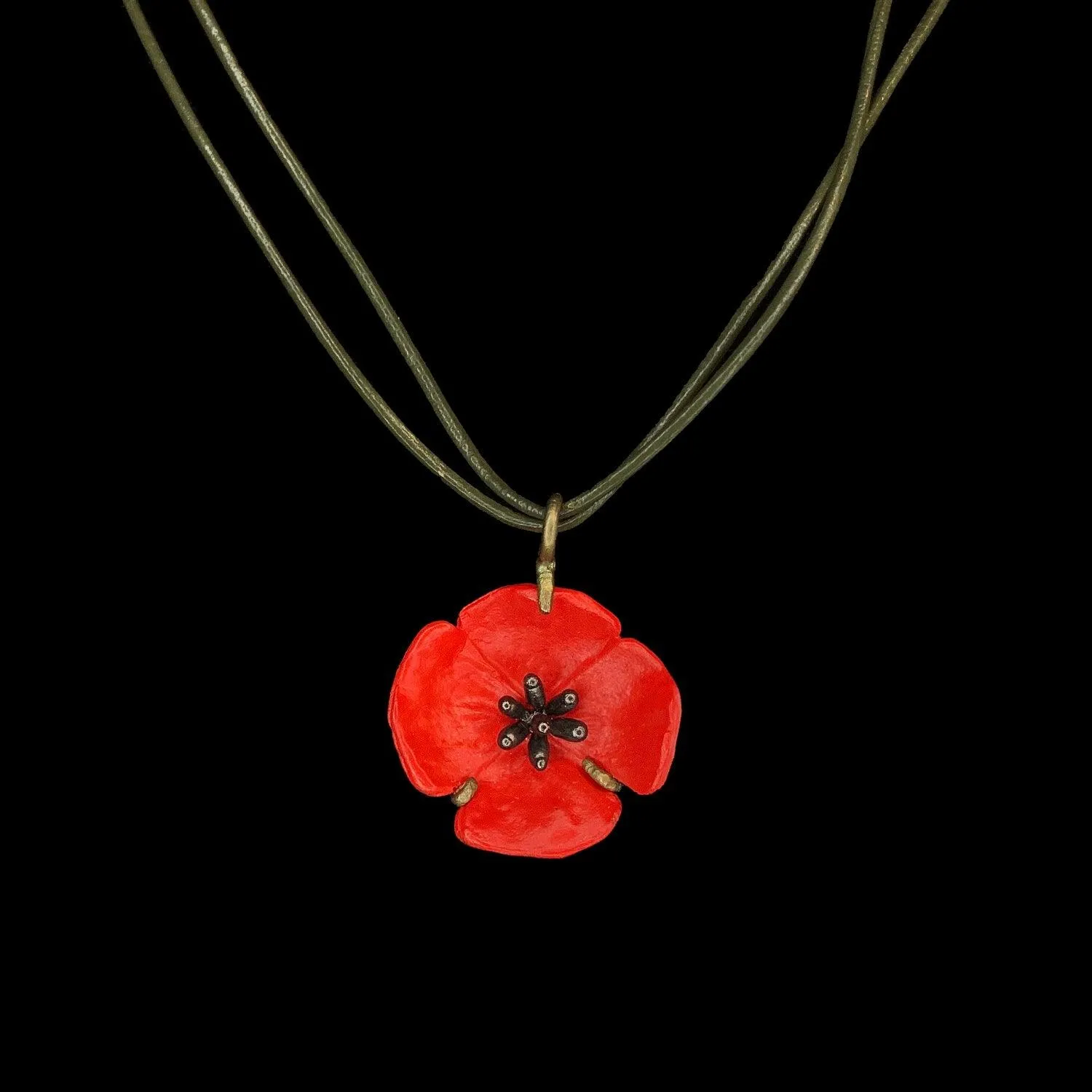 Red Poppy Pendant - Leather Cord