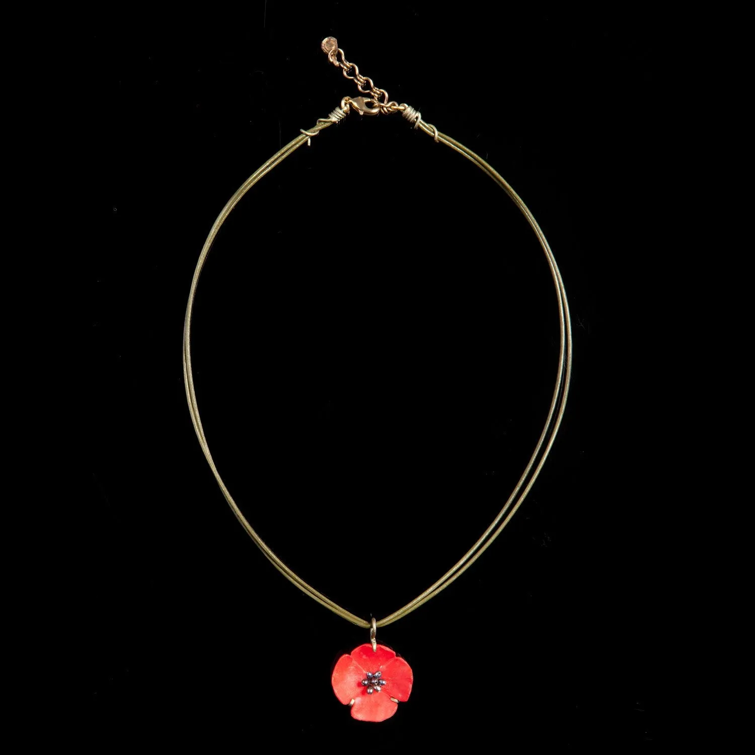 Red Poppy Pendant - Leather Cord