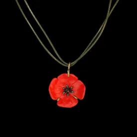 Red Poppy Pendant - Leather Cord