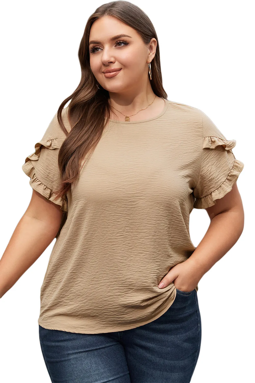 Ruffled Short Sleeve Top in Curvy Size Only