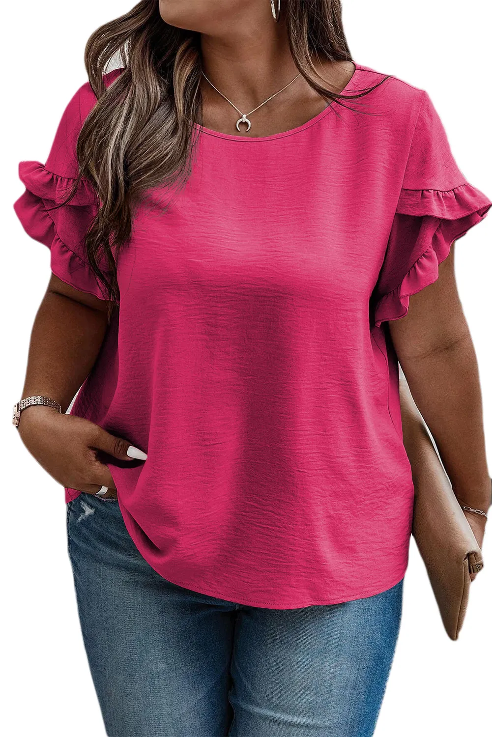 Ruffled Short Sleeve Top in Curvy Size Only