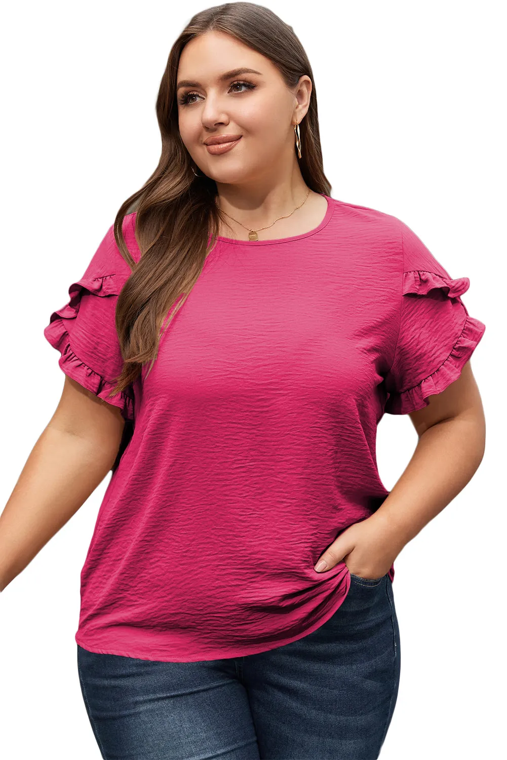 Ruffled Short Sleeve Top in Curvy Size Only