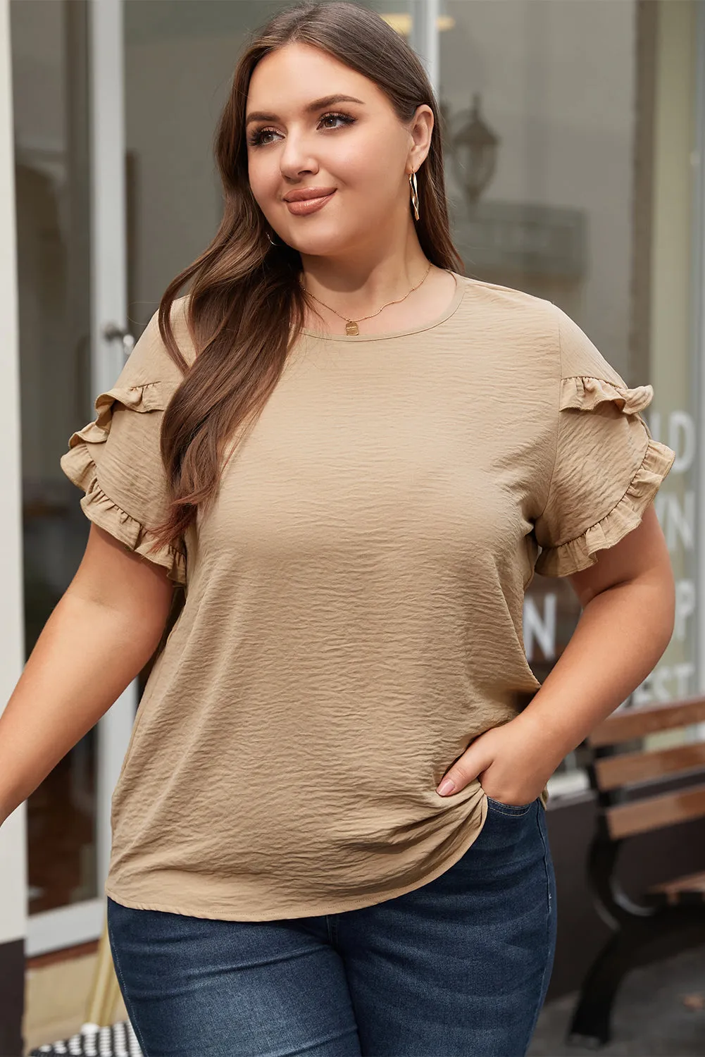 Ruffled Short Sleeve Top in Curvy Size Only