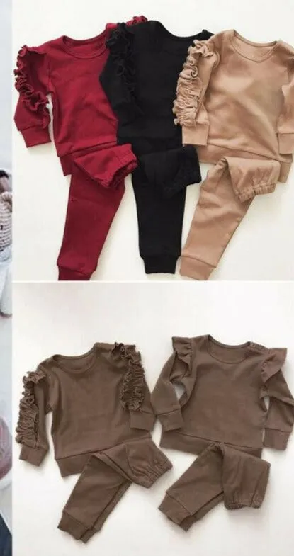 Ruffles Sweatshirt   Pants Clothing Set